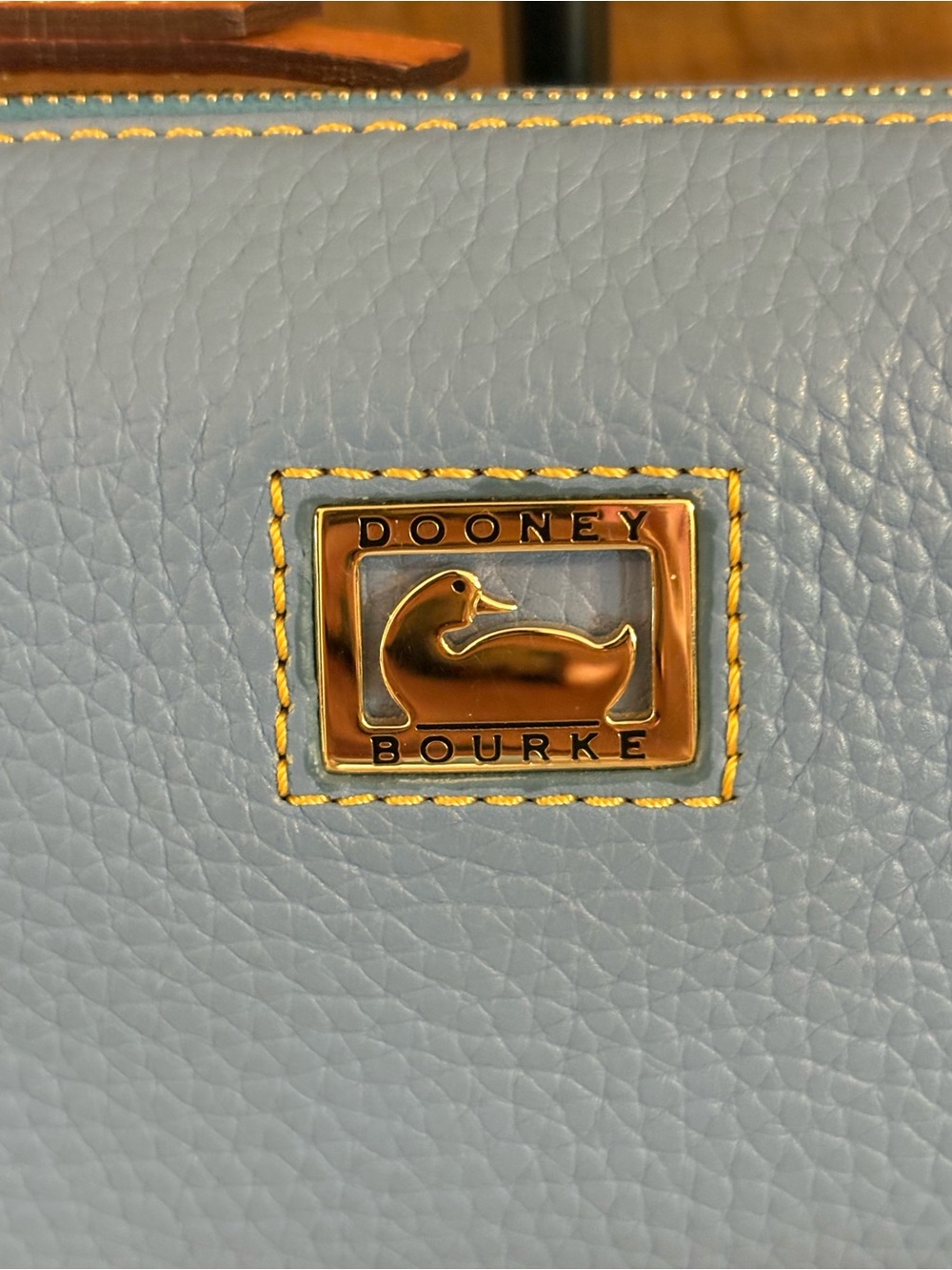Dooney & Bourke Blue Pebble Leather Mini Barrel Bag with Brown Trim - Picture 2 of 11